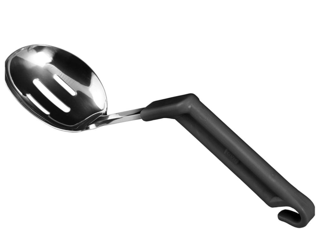 Ergonomic slotted serving spoon 9cm - Patina