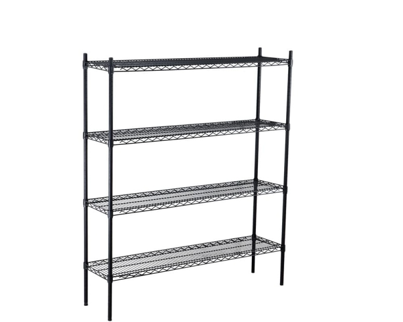 Grid shelf rack in black steel (complete package)
