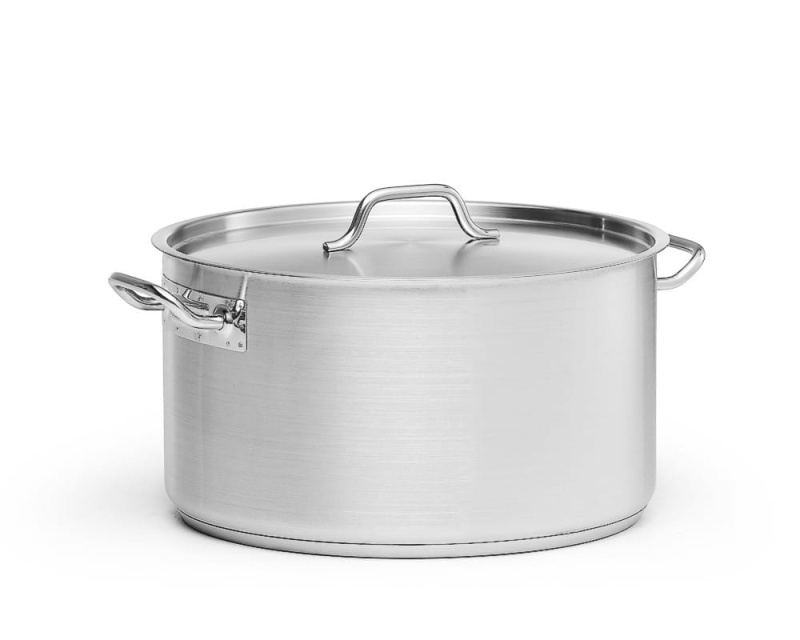 Low stock pot in stainless steel, with lid - Patina