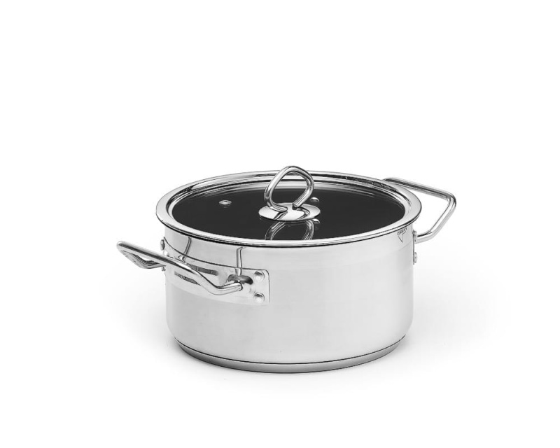 Coated stock pot in stainless steel, with lid - Patina