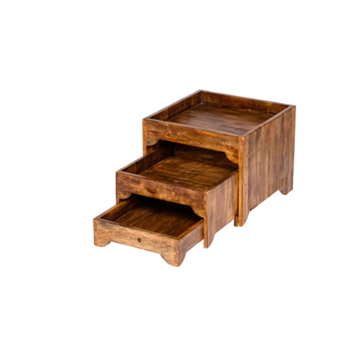 Mango wood buffet table with three tiers - Patina