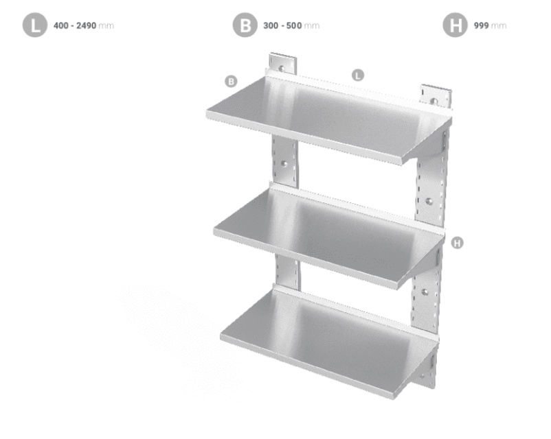 Étagère murale en inox, triple