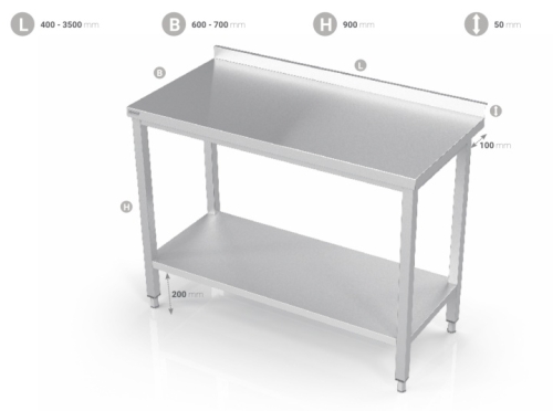 Stainless steel bench with lower shelf