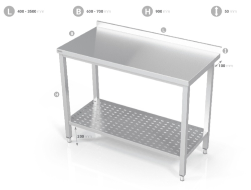 Stainless steel bench with perforated lower shelf
