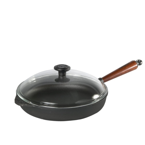 Deep frying pan with wooden handle & glass lid - Skeppshult