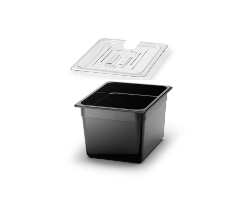 Gastro Norm GN1/2 noir avec couvercle pour sous vide (Anova, Champion, The Twist)