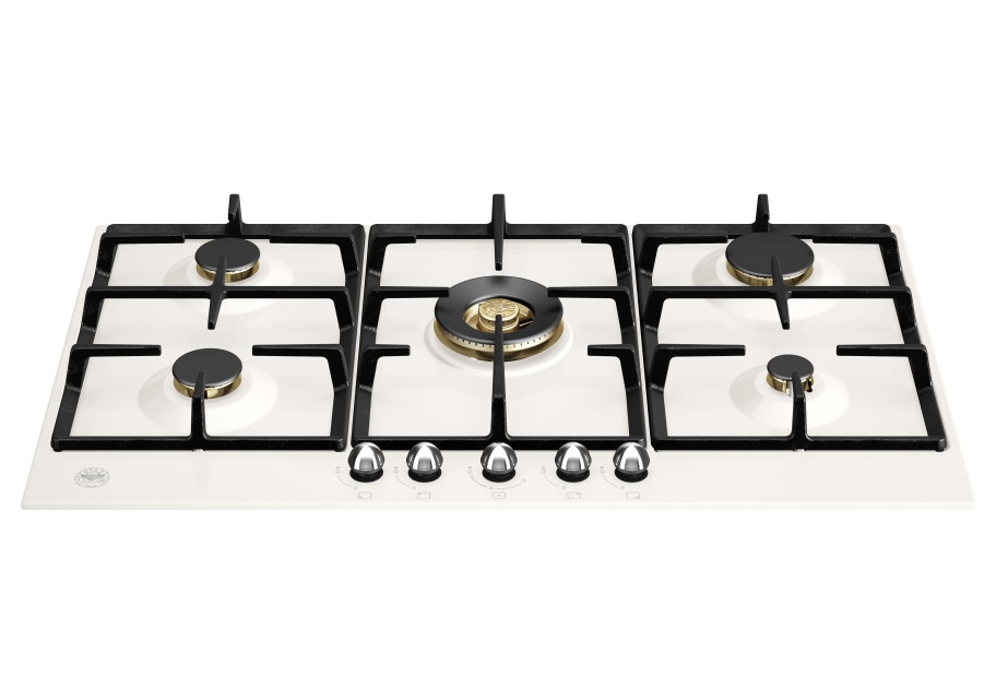 Ivory white gas hob with stainless steel knobs, 90 cm, Heritage - Bertazzoni