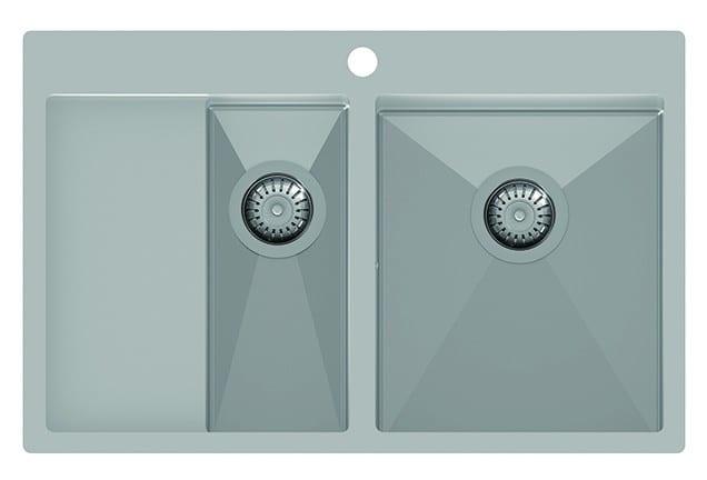 Stainless steel double sink 780 x 500 mm with shelf on the left