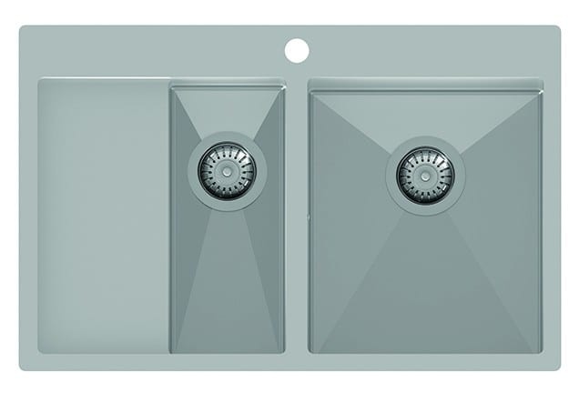 Evier double inox 780 x 500 mm avec étagère à gauche