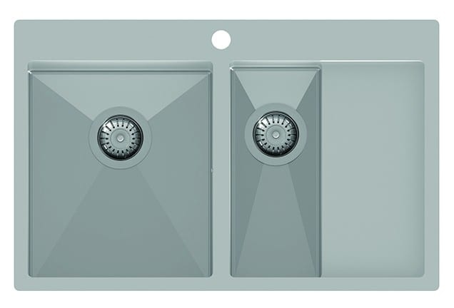 Stainless steel double sink 780 x 500 mm with shelf on the right