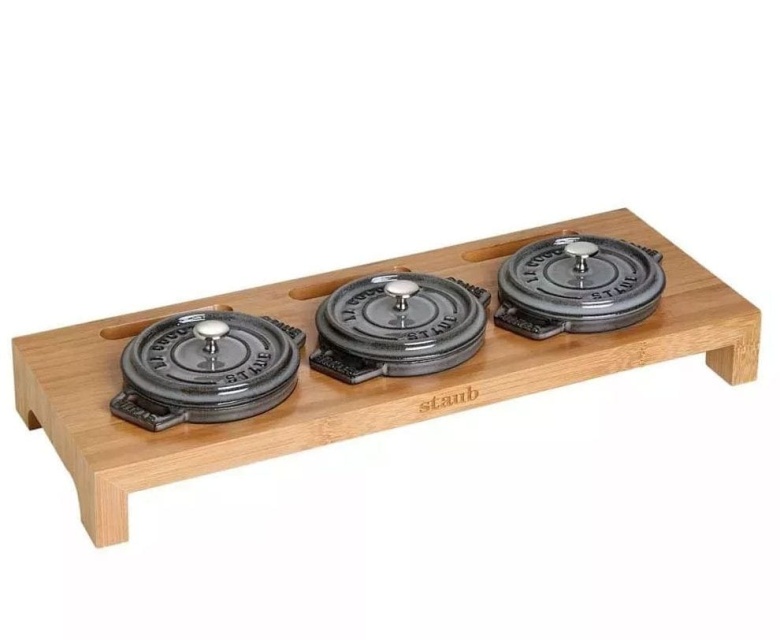 Wooden holder for 3 mini pots, bamboo - Staub
