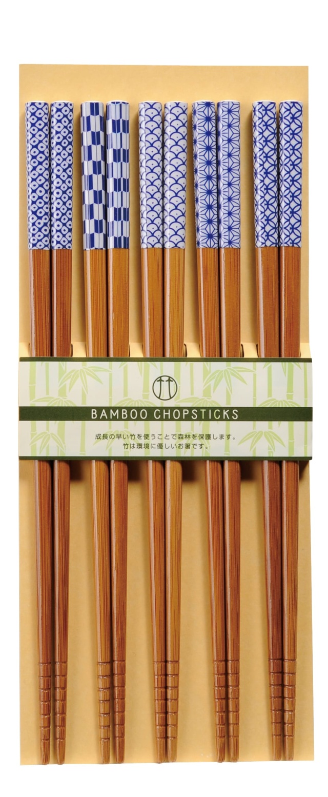 Susutake-Komon 5 pairs of chopsticks Blue-white - Kawai