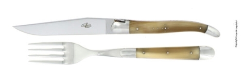 Messer und Gabel, Griff aus hellem Horn, poliert, Tradition - Forge de Laguiole