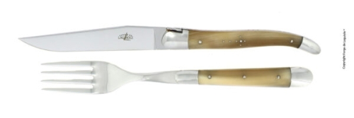 Couteau et fourchette, manche en Corne Légère, poli, Tradition - Forge de Laguiole