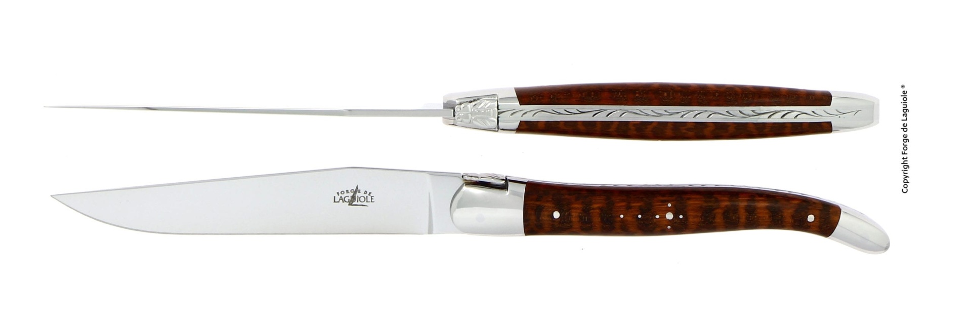 Set of 2 dining knives, snakewood handle