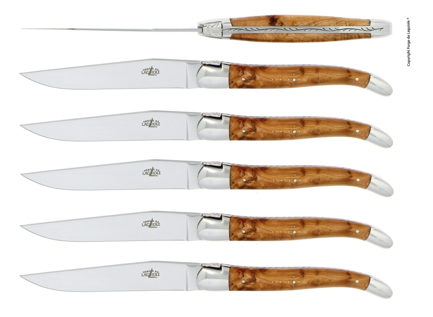 Set of 6 dining knives, solid wood handle - Forge de Laguiole