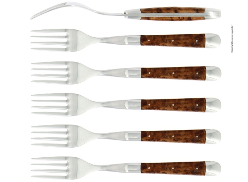 Sechs Gabeln, Tuja-Griff, poliert, Tradition - Forge de Laguiole