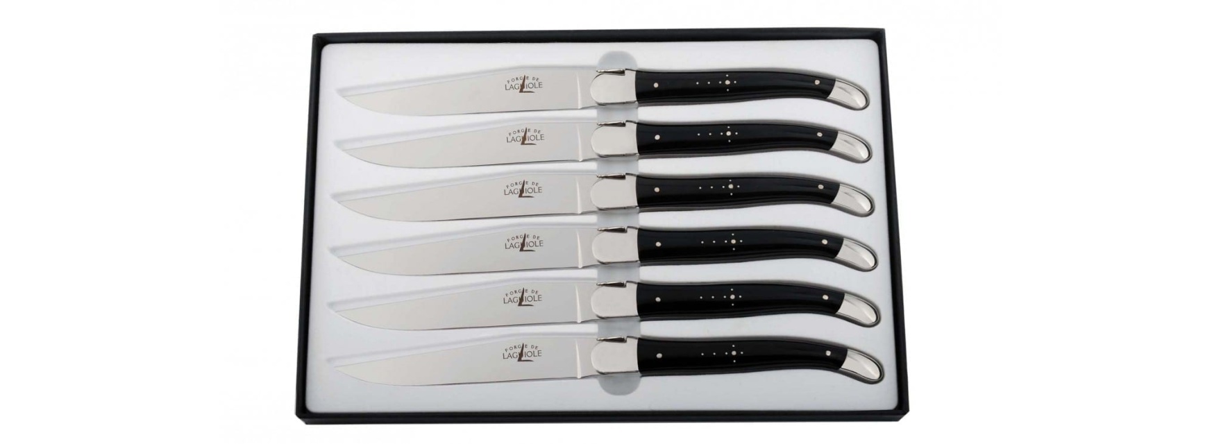 Set of 6 dining knives with black cow horn handles