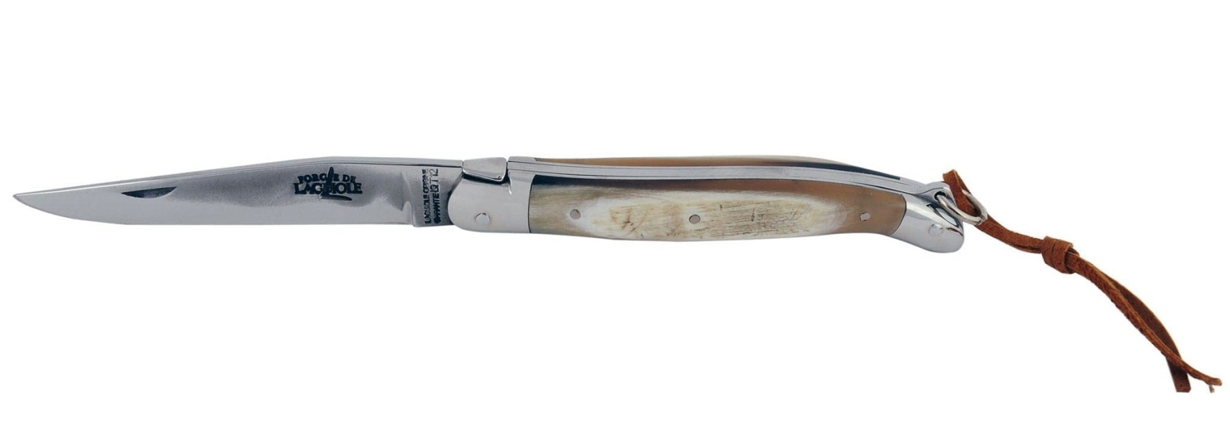 Food knife with folding blade - handle in cow horn