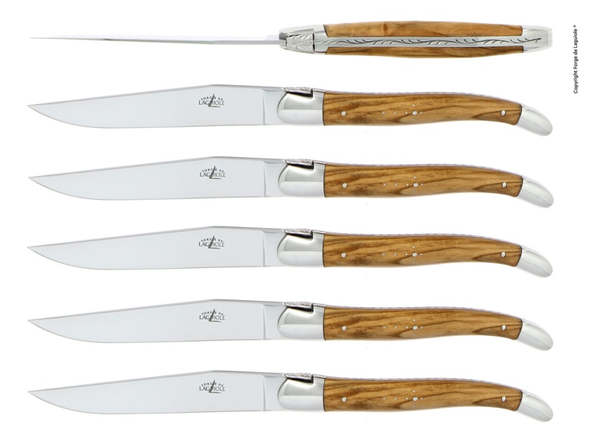 Set of 6 dining knives, olive wood handle - Forge de Laguiole