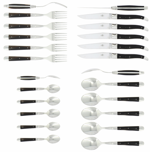 Ensemble de couverts 03, manches corne foncée, polis, Tradition - Forge de Laguiole