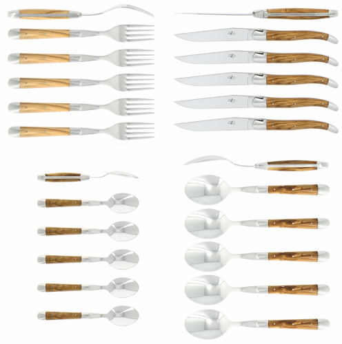 Ensemble de couverts 03, manches en bois d'olivier, polis, Tradition - Forge de Laguiole