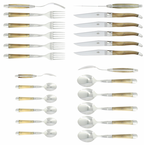Ensemble de couverts 05, manches en corne brillante, polis, Tradition - Forge de Laguiole
