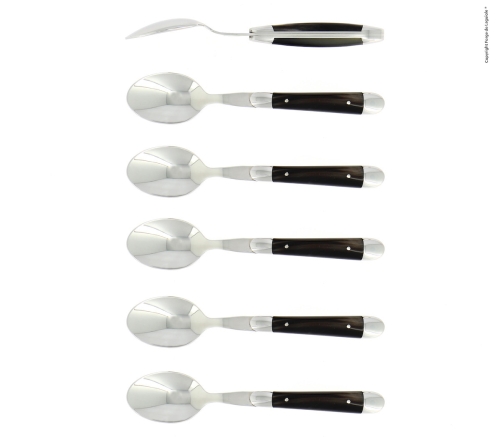 Sechs Dessertlöffel, Griff aus dunklem Horn, poliert, Tradition - Forge de Laguiole
