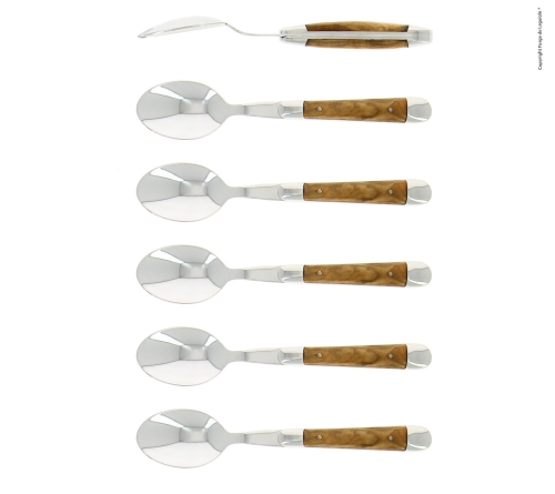 Sechs Dessertlöffel, Griff aus Olivenholz, poliert, Tradition - Forge de Laguiole