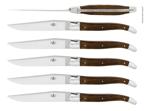 Six couteaux, manche en écorce de chêne pétrifié, poli, Tradition - Forge de Laguiole