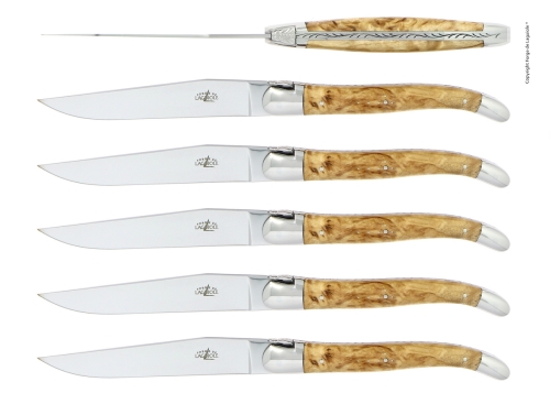 Sechs Messer, Griff aus Birke, poliert, Tradition - Forge de Laguiole