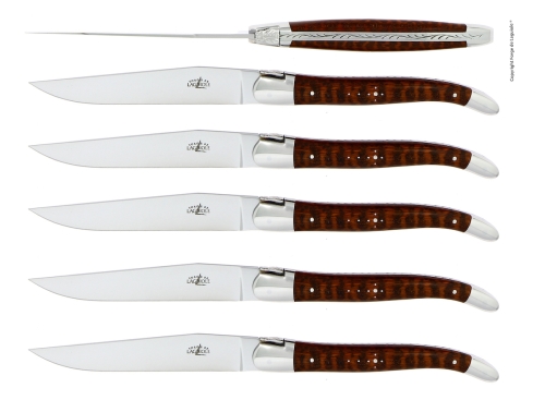 Six couteaux, manche en bois de serpent, poli, Tradition - Forge de Laguiole