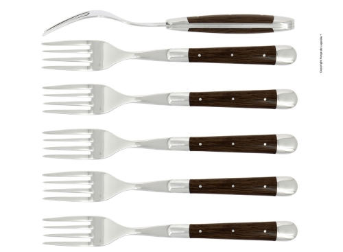 Sechs Gabeln, Griff aus versteinerter Eiche, poliert, Tradition - Forge de Laguiole