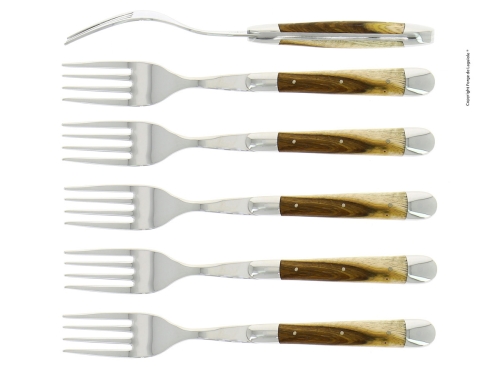 Sechs Gabeln, Pistage-Griff, poliert, Tradition - Forge de Laguiole