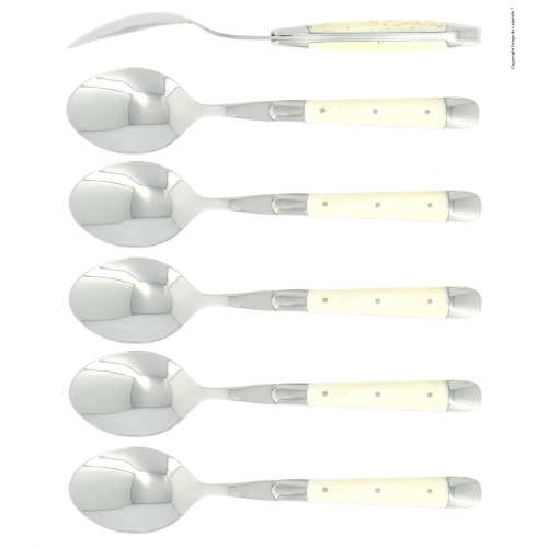 Sechs Löffel, Knochengriff, poliert, Tradition - Forge de Laguiole