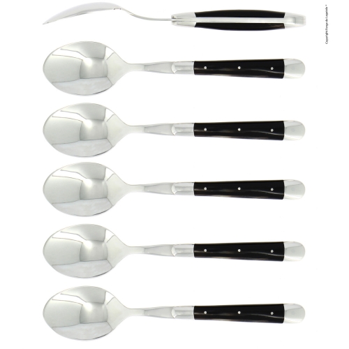 Sechs Löffel, Griff aus dunklem Horn, poliert, Tradition - Forge de Laguiole