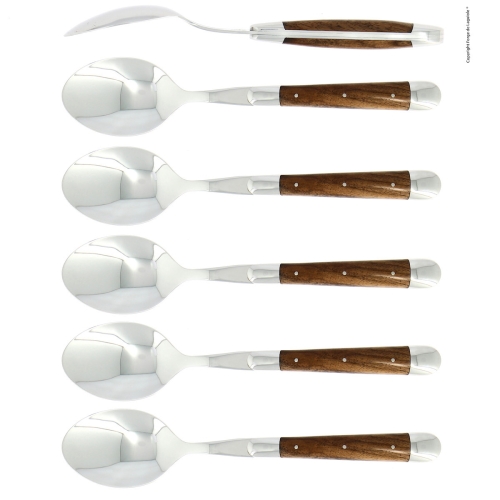Sechs Löffel, Griff aus Nussbaumholz, poliert, Tradition - Forge de Laguiole