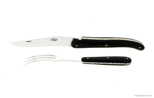 Carving set 21 cm, Ebony handle, folding, Signature - Forge de Laguiole