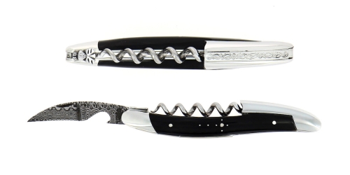 Dark horn sommelier knife, damascened with decoration, Collection - Forge de Laguiole