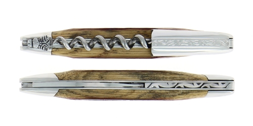 Wooden Sommelier Knife from Oak Barrels, Damask with decoration, Collection - Forge de Laguiole