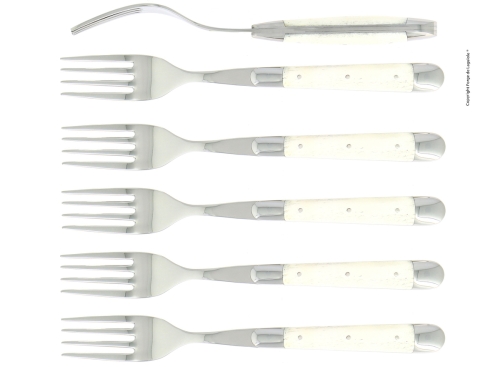 Sechs Gabeln, Knochengriff, poliert, Tradition - Forge de Laguiole