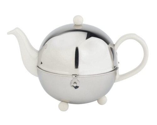 Cozy Romantic teapot white/polished steel, 1.3 litres - Bredemeijer