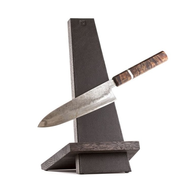 Handmade knife stand, oak and leather - Piotr The Bear