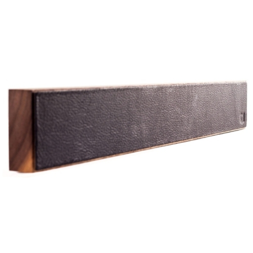 Knife edge in black leather, dark brown walnut - Piotr The Bear