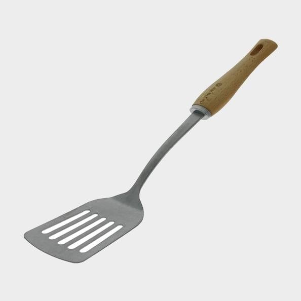 Spatula with hole in stainless steel with wooden handle, B bois - De Buyer