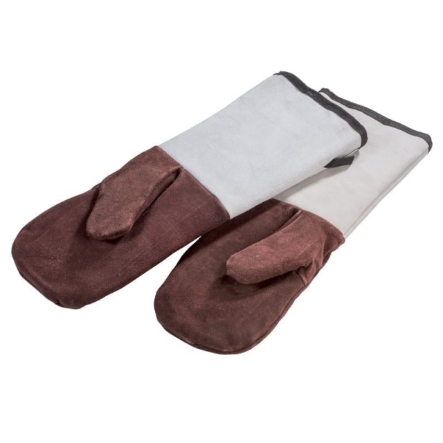 Oven mitts/Barbecue mitts with long sleeves in leather, 2-pack - Martellato