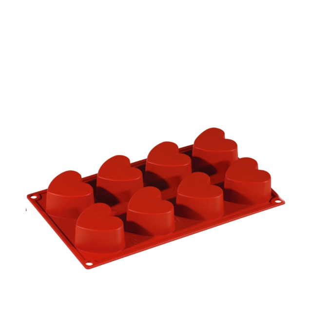 Baking tin in silicone, heart, 8 pcs - Pavoni