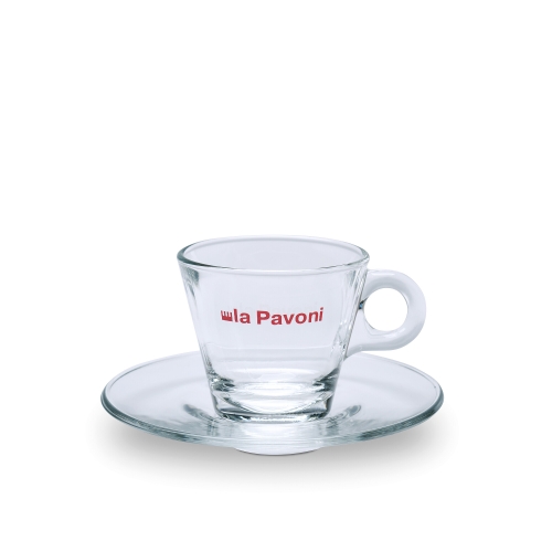Espresso cups in glass with saucer, 6-pack - La Pavoni