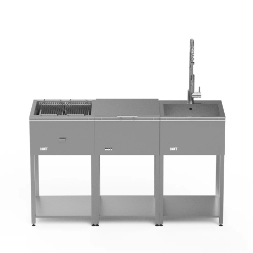 Außenküche, komplett mit Holzkohlegrill, Arbeitsfläche & Spüle – Looft