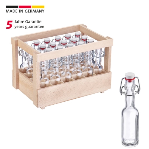 Glass bottle with swing stopper with wooden box, 40 ml, 24-pack - Westmark